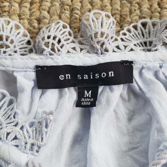 En Saison Peasant Blouse With Eyelet Detail Women's Medium Blue - Picture 9 of 9